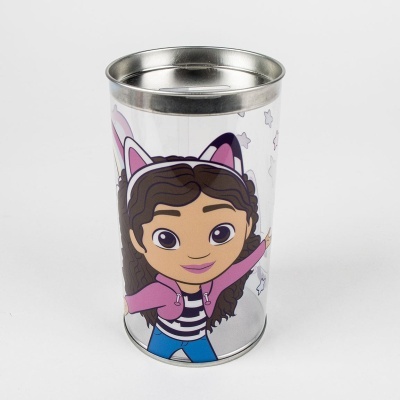 Copo metálico com personagem de desenho animado e orelhas de gato