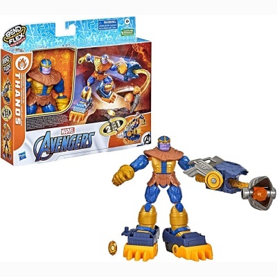 Figura de ação Thanos azul, dourado e roxo com acessórios e embalagem Marvel Avengers