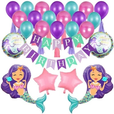 Balões coloridos de aniversário com tema de sereia