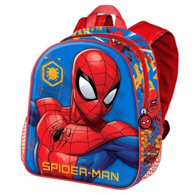 Mochila infantil Spider-Man vermelha e azul com estampa do Homem-Aranha.