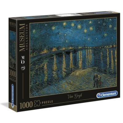 Caixa de puzzle Clementoni 1000 peças com pintura de Van Gogh A Noite Estrelada sobre o Ródano