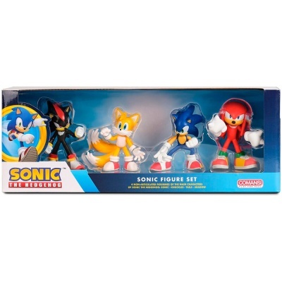 Conjunto de figuras Sonic the Hedgehog com quatro personagens em embalagem azul