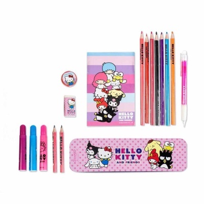 Conjunto Hello Kitty com estojo, caderno, canetas, lápis de cor, borracha e apontador