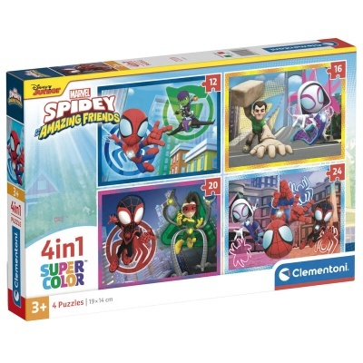 Caixa de puzzles com 4 puzzles Marvel Spidey Amazing Friends para crianças a partir de 3 anos