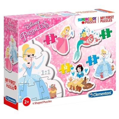 Caixa de puzzle Disney Princess para crianças, com 4 puzzles em forma de princesas