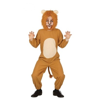 Fato de fantasia infantil de leão com juba e barriga bege