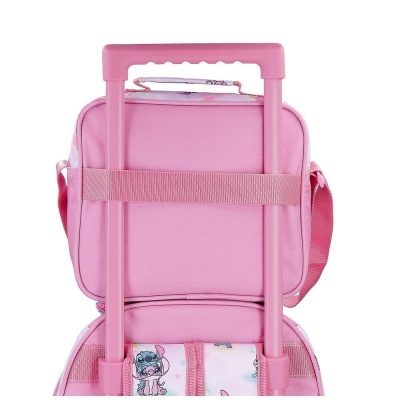 Mochila rosa para carrinho de viagem com alça e personagens animados