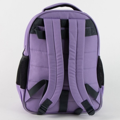 Mochila roxa vista de trás com alças acolchoadas pretas