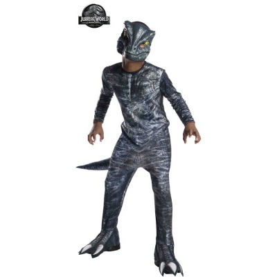 Fato infantil de dinossauro cinzento e preto com máscara e garras