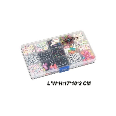 Estojo transparente com contas coloridas e letras