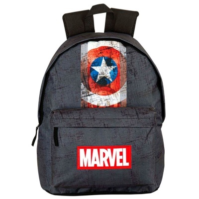 Mochila preta com estampa Capitão América e logo MARVEL