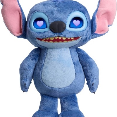 Pelúcia do Stitch azul com orelhas grandes rosa e olhos com coração