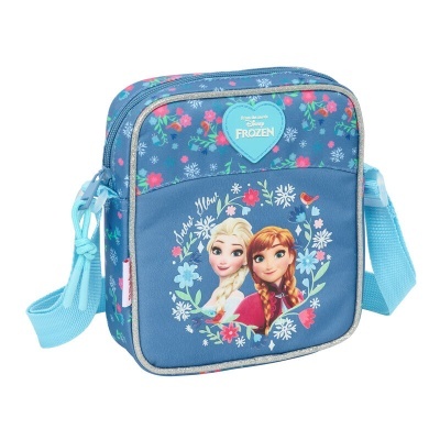 Mala azul com estampa Frozen e padrão floral