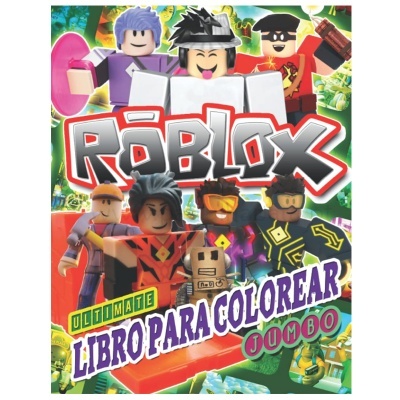 Capa de livro para colorir Roblox com texto e personagens coloridos