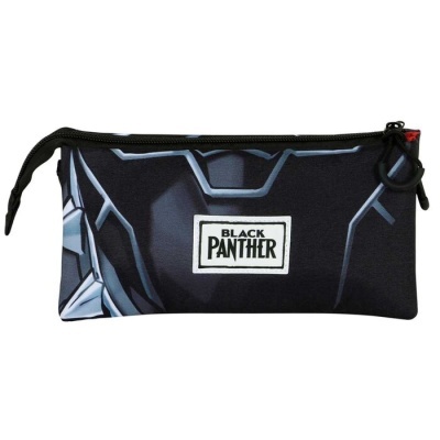 Estojo preto com estampado cinza e etiqueta BLACK PANTHER