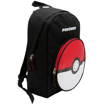 Mochila preta com design de Pokébola e texto POKÉMON