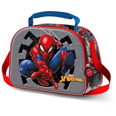 Mala infantil Spider-Man com alças azul e vermelha e personagem estampado