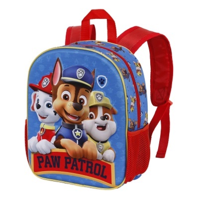 Mochila infantil azul com personagens Paw Patrol e alças vermelhas