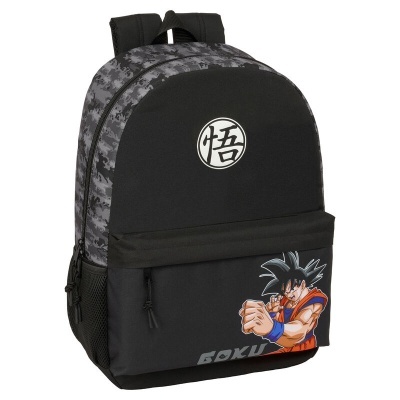 Mochila preta com estampa do personagem Goku e símbolo japonês