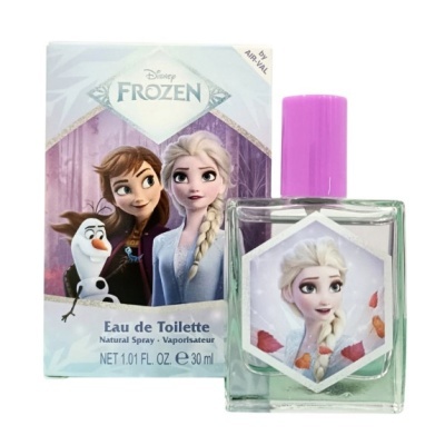 Frasco de Eau de Toilette Frozen com embalagem azul e tampa roxa.