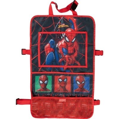 Organizador para carro Homem-Aranha azul e vermelho com bolsos transparentes e alça para pendurar
