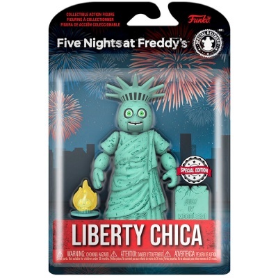 Figura colecionável Liberty Chica de Five Nights at Freddy's em embalagem com fogos de artifício