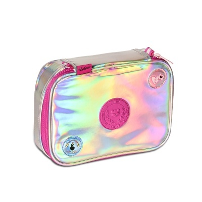 Estojos iridescente retangular rosa com distintivos