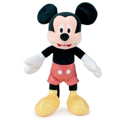 Pelúcia do personagem Mickey Mouse com roupas clássicas coloridas