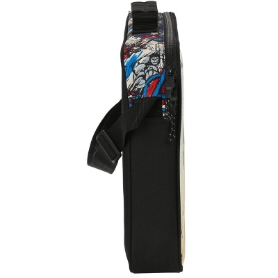 Bolsa fina com padrão abstrato colorido e alça preta