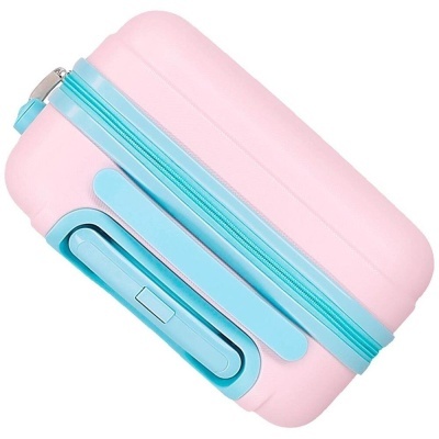 Mala de viagem rosa claro e azul celeste com fecho e pega retrátil