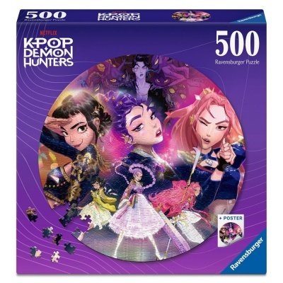 Caixa de puzzle Ravensburger 500 peças K-POP DEMON HUNTERS com imagem de personagens em estilo anime