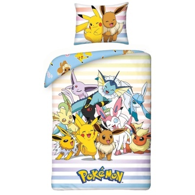 Conjunto de cama infantil com personagens Pokémon coloridos