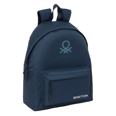 Mochila azul escura com bolso e logótipo Benetton