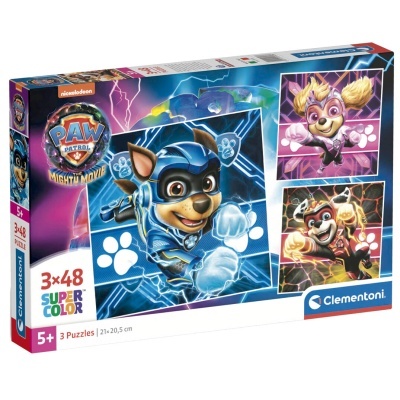 Caixa com 3 puzzles de 48 peças da PAW Patrol Mighty Movie