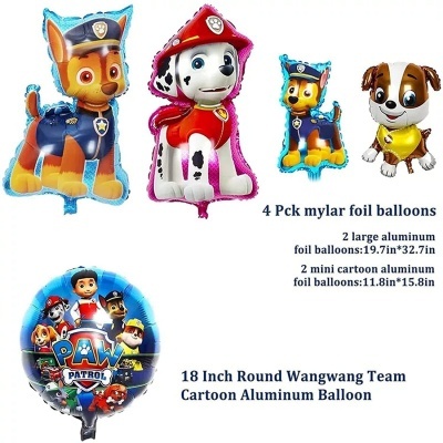 Conjunto de balões Paw Patrol em alumínio coloridos e com textos