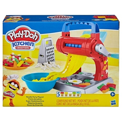 Brinquedo Play-Doh Kitchen Creations com utensílio para noodles amarelos e acessórios coloridos