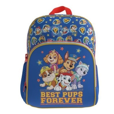Mochila azul com personagens da Patrulha Pata e texto BEST PUPS FOREVER