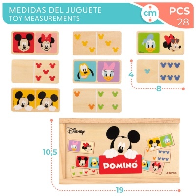 Jogo de dominó Disney com peças de madeira e personagens coloridos