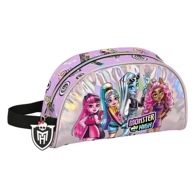Necessaire lilás holográfico com personagens Monster High