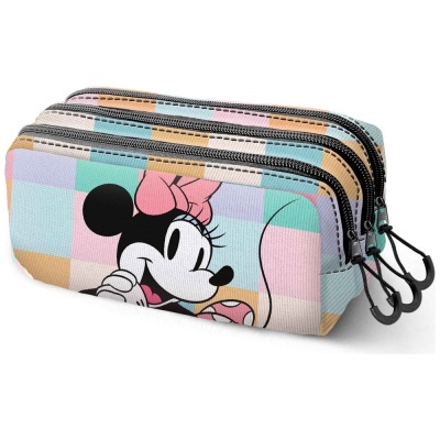 Estojo ou mochila com estampa de Mickey e padrão quadriculado colorido