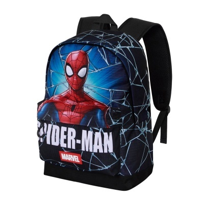 Mochila preta Spider-Man com teias de aranha brancas e logótipo Marvel