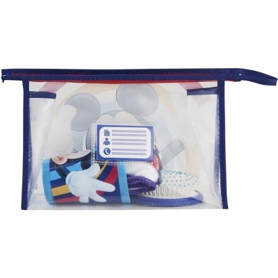 Estojo transparente com conteúdo visível e abas coloridas