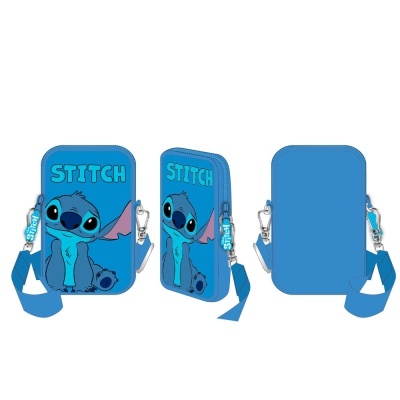 Bolsa azul com ilustração do Stitch e alça ajustável