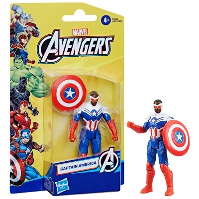 Figura de ação Captain America Marvel Avengers com escudo em embalagem amarela