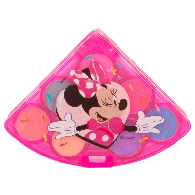 Estojo triangular rosa com Minnie Mouse e maquilhagem colorida