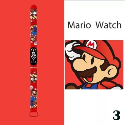 Relógio digital tema Mario com bracelete colorido e personagens