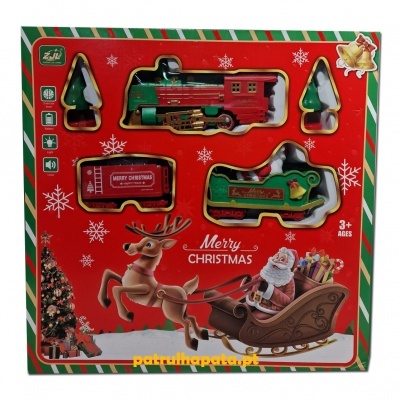 Brinquedos de comboio de Natal em caixa colorida com tema festivo