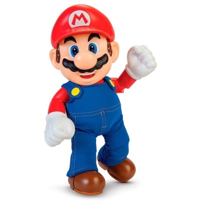 Figura de brinquedo do Super Mario com macacão azul e boné vermelho