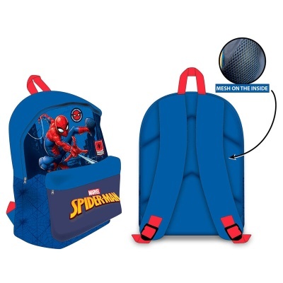 Mochila azul com estampa do Homem-Aranha e texto SPIDERMAN
