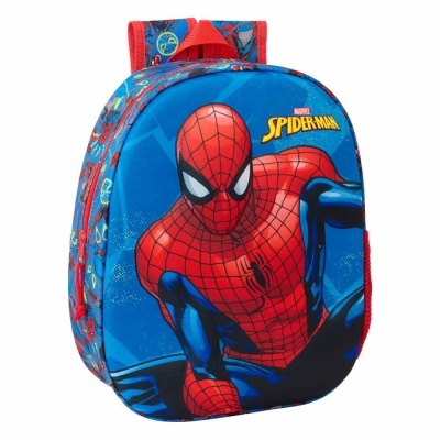 Mochila infantil azul e vermelha com estampa do Spider-Man da Marvel